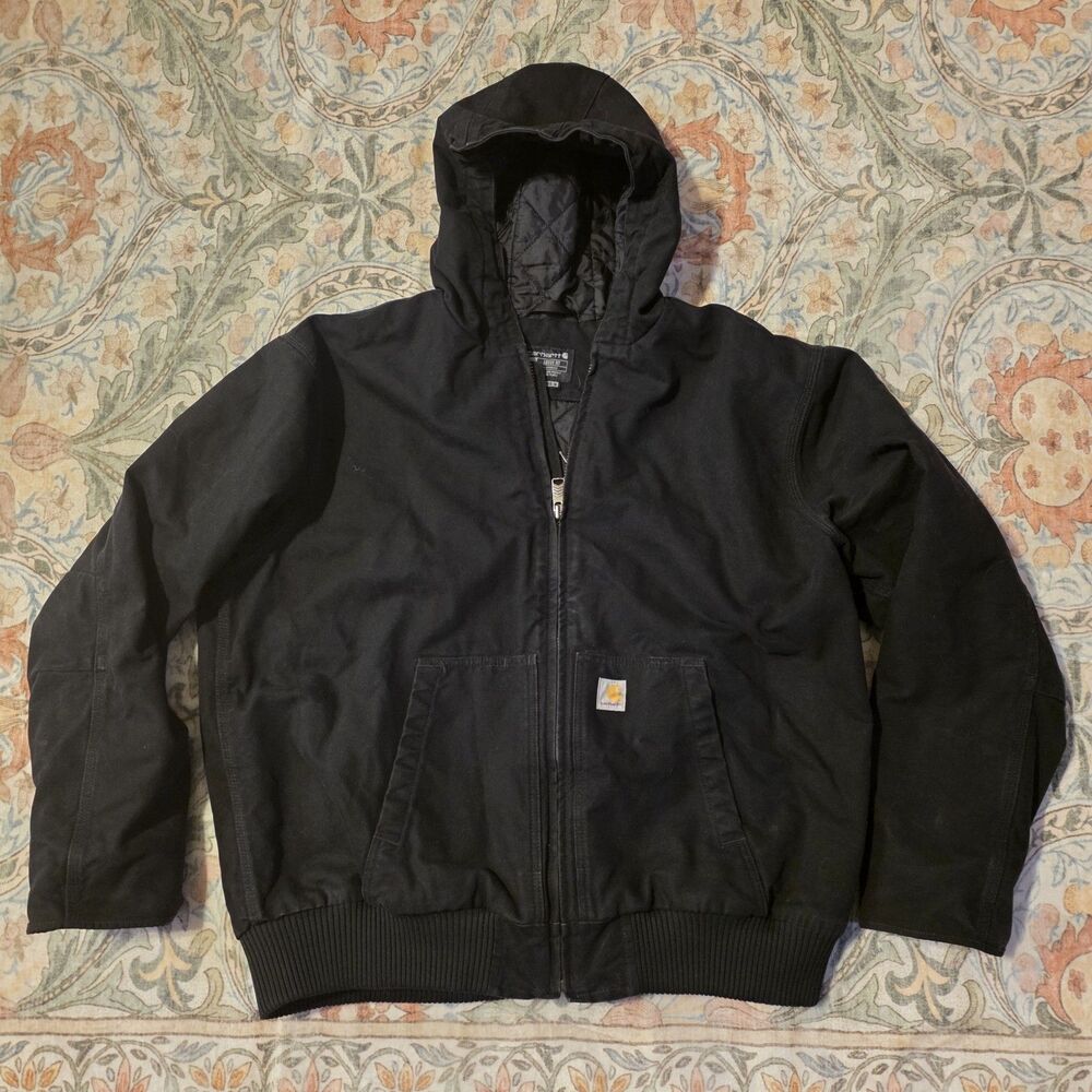 Carhartt J130-M Men's Quilted Jacket Size 2XL Black Loose Fit Hooded